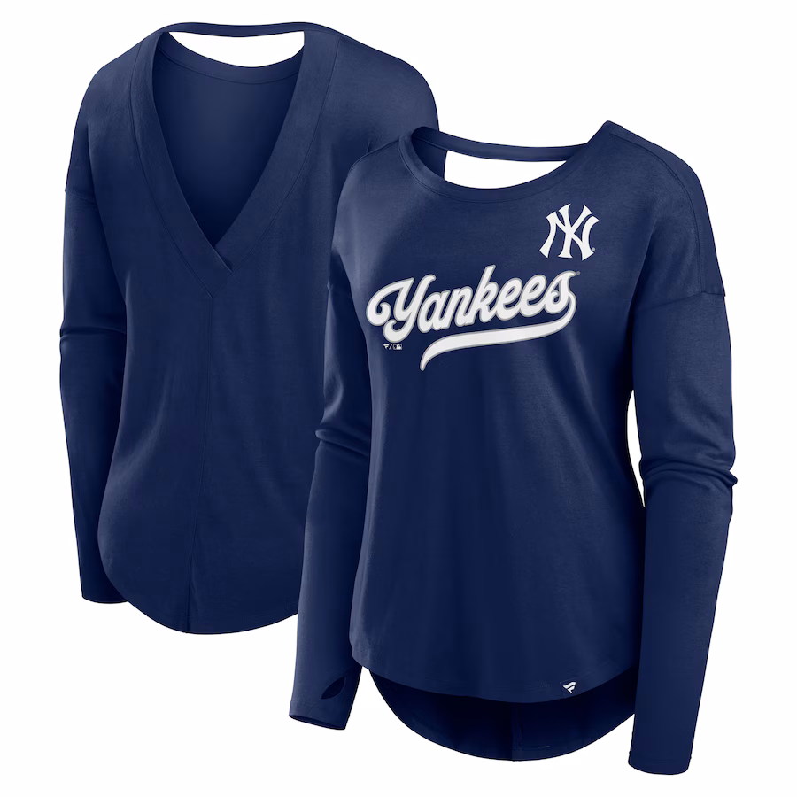 Women's New York Yankees Fanatics Navy Core Boat Neck Long Sleeve T-Shirt - Jersey