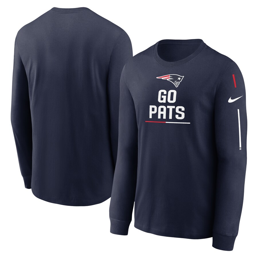 Men's New England Patriots Nike Navy Team Slogan Long Sleeve T-Shirt - Jersey