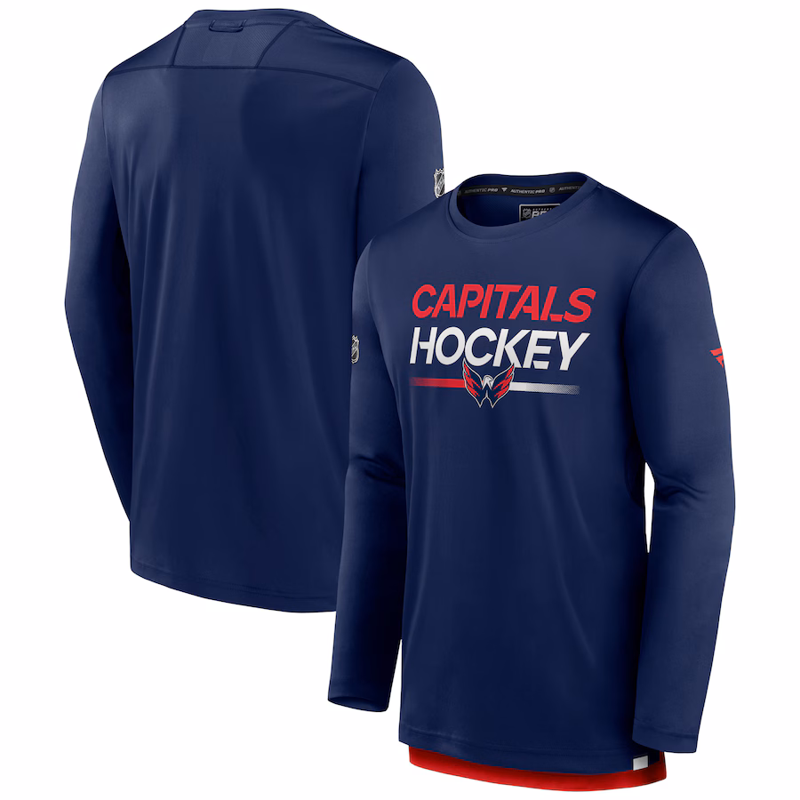 Men's Washington Capitals Fanatics Navy Authentic Pro Long Sleeve T-Shirt - Jersey