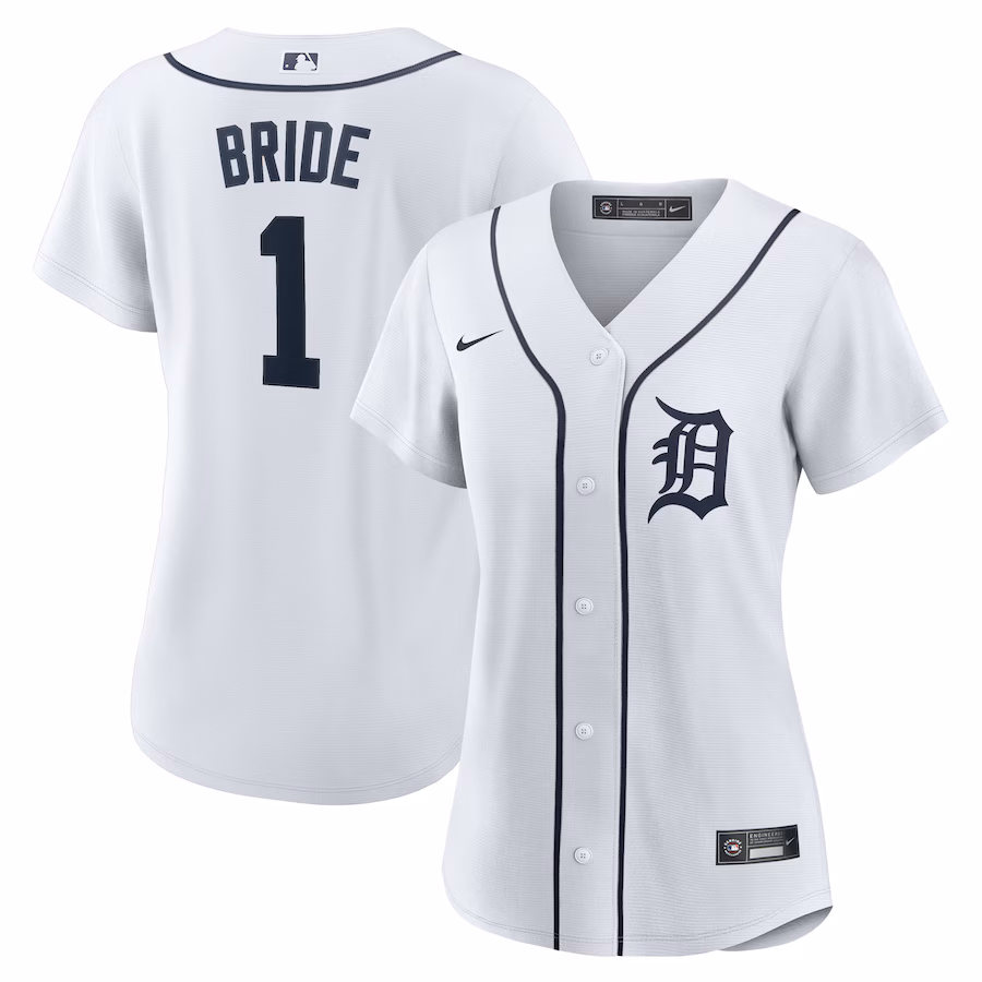 Women's Detroit Tigers Nike White #1 Bride Home Replica Jersey - Jersey