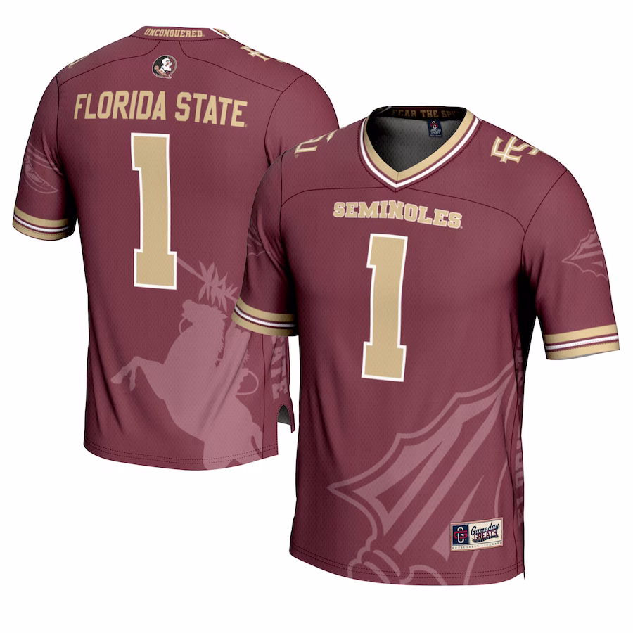 Florida State Seminoles #1 GameDay Greats Garnet Icon Print Football Fashion Jersey - Jersey