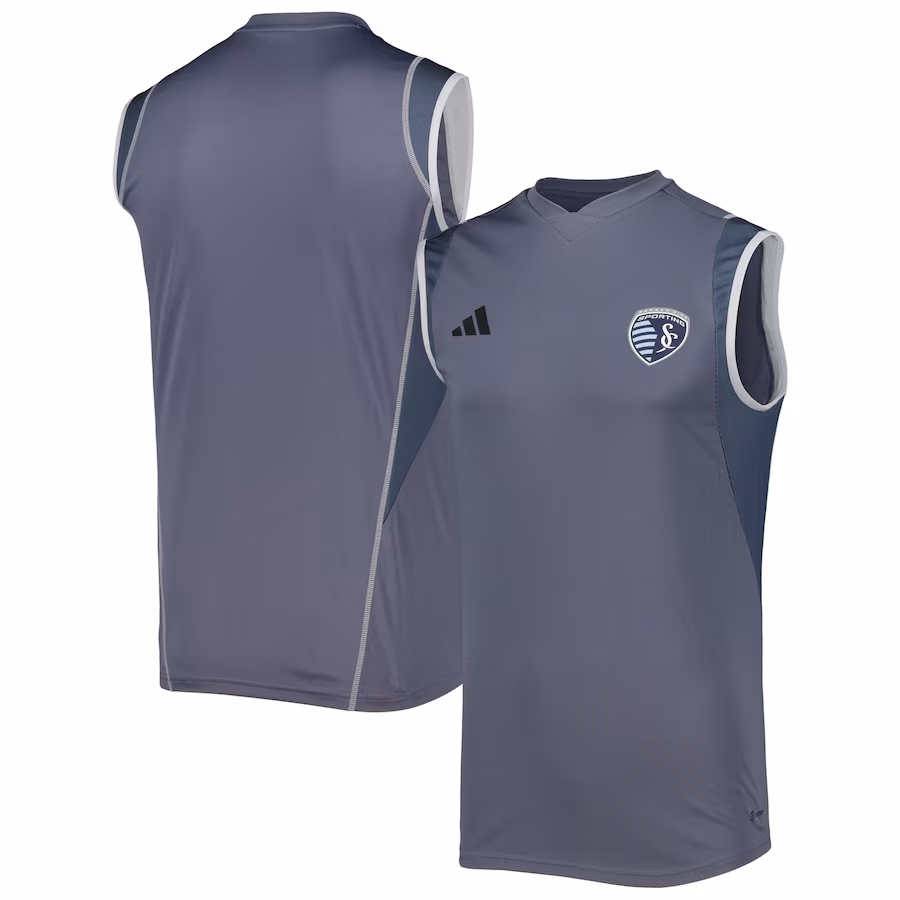 Men's Sporting Kansas City adidas Gray 2023 On-Field Sleeveless Training Jersey - Jersey