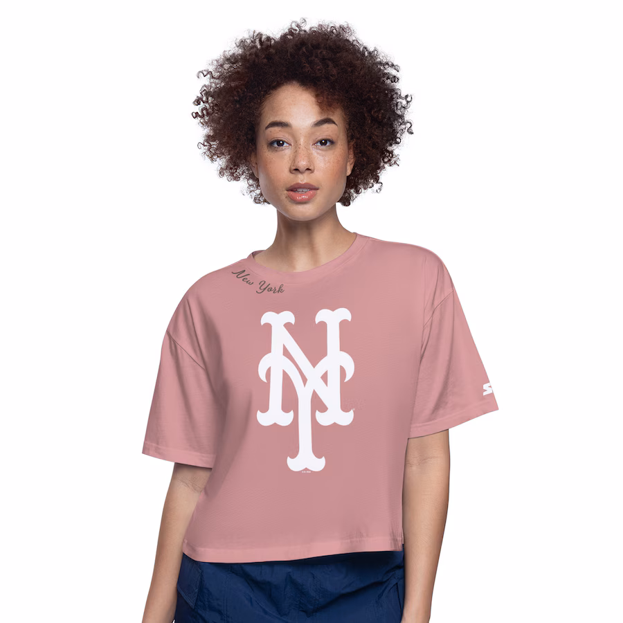 Women's New York Mets Starter Pink Play the Ball Boxy Cropped T-Shirt - Jersey