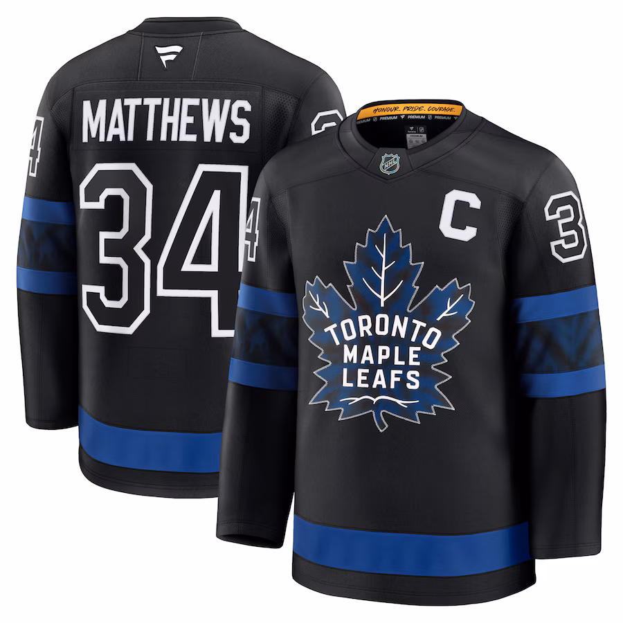 Men's Toronto Maple Leafs Auston Matthews Fanatics Black Captain Patch Alternate Premium Jersey - Jersey