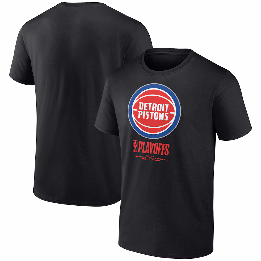 Men's  Detroit Pistons Black 2025 NBA Playoffs Alley Oop T-Shirt - Jersey