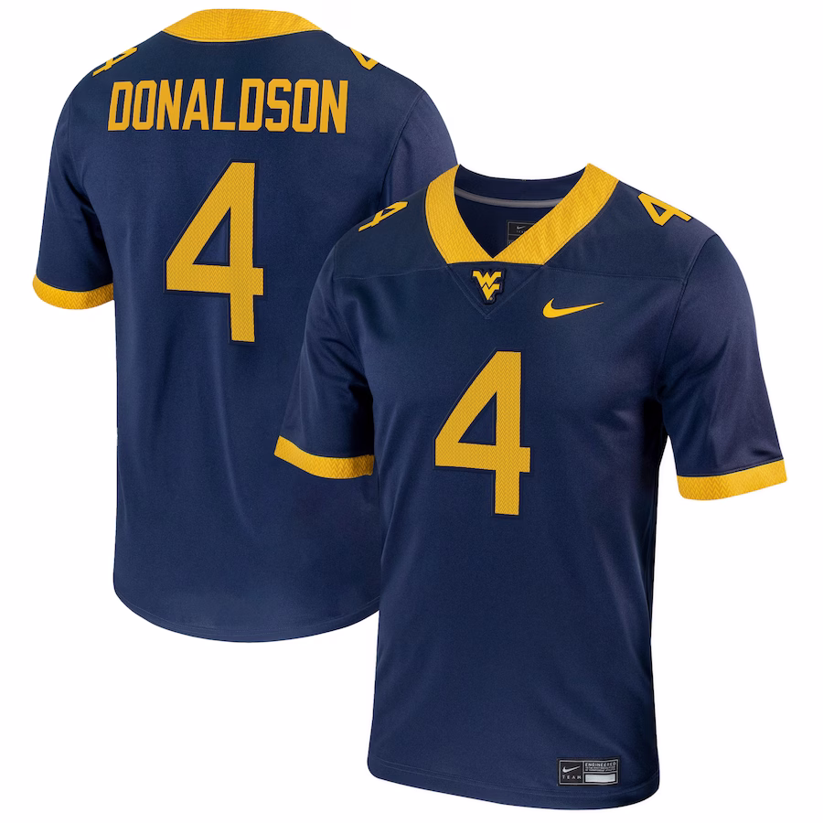 CJ Donaldson West Virginia Mountaineers Nike  NIL Football Game Jersey – Navy - Jersey