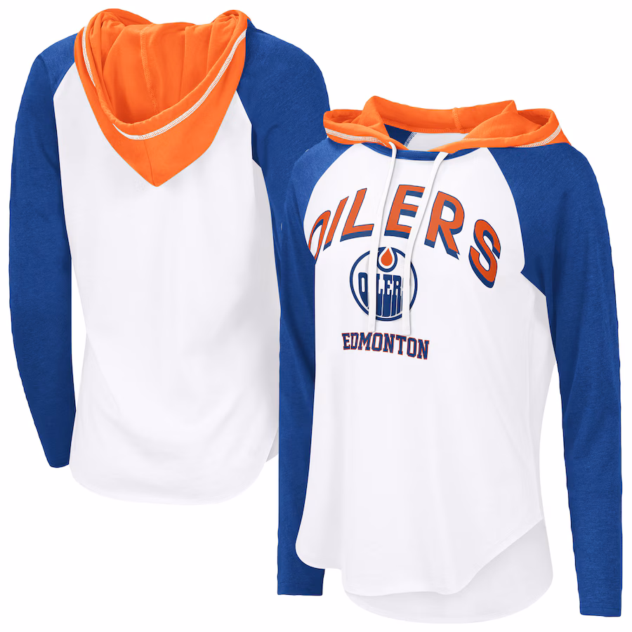 Women's Edmonton Oilers G-III 4Her by Carl Banks White VIP Raglan Long Sleeve Hoodie T-Shirt - Jersey