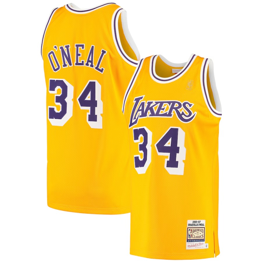 Men's Los Angeles Lakers Shaquille O'Neal Mitchell & Ness Gold 1996/97 Hardwood Classics Authentic Jersey - Jersey