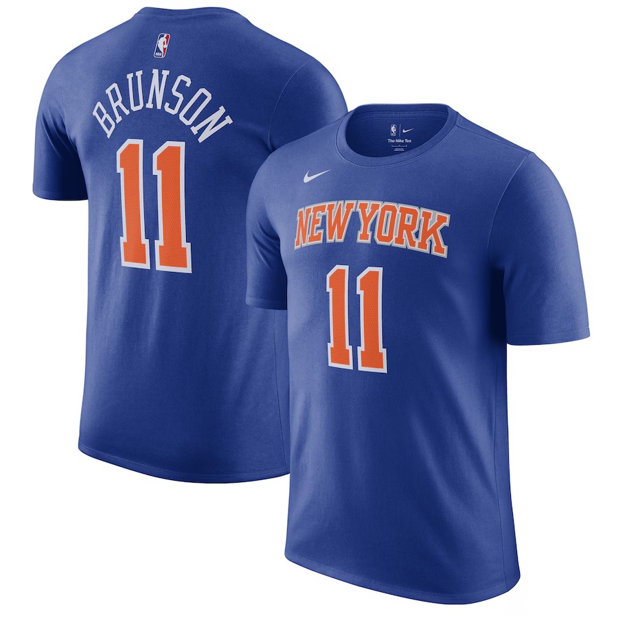 Men's New York Knicks Jalen Brunson Nike Blue Icon Edition Name & Number T-Shirt - Jersey