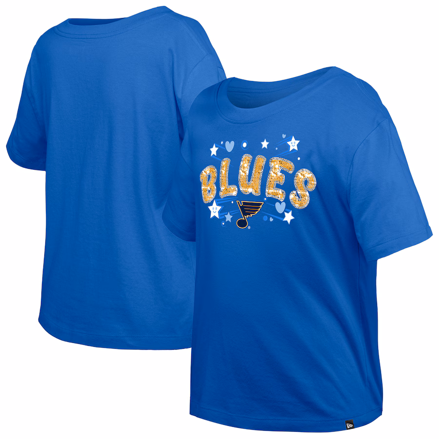 Girl's Youth St. Louis Blues New Era Blue Flip Sequin T-Shirt - Jersey
