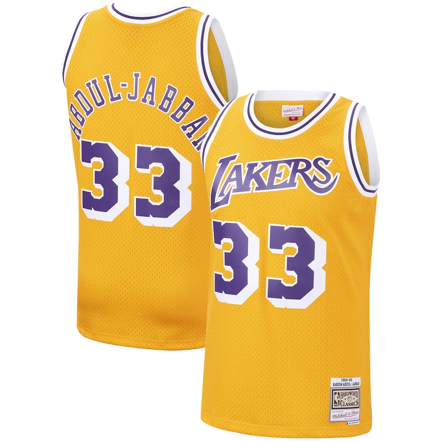 Men's Los Angeles Lakers Kareem Abdul-Jabbar Mitchell & Ness Gold Hardwood Classics Swingman Jersey - Jersey