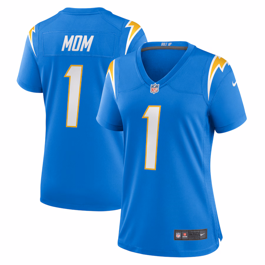 Women's Los Angeles Chargers Number 1 Mom Nike Powder Blue Game Jersey - Jersey
