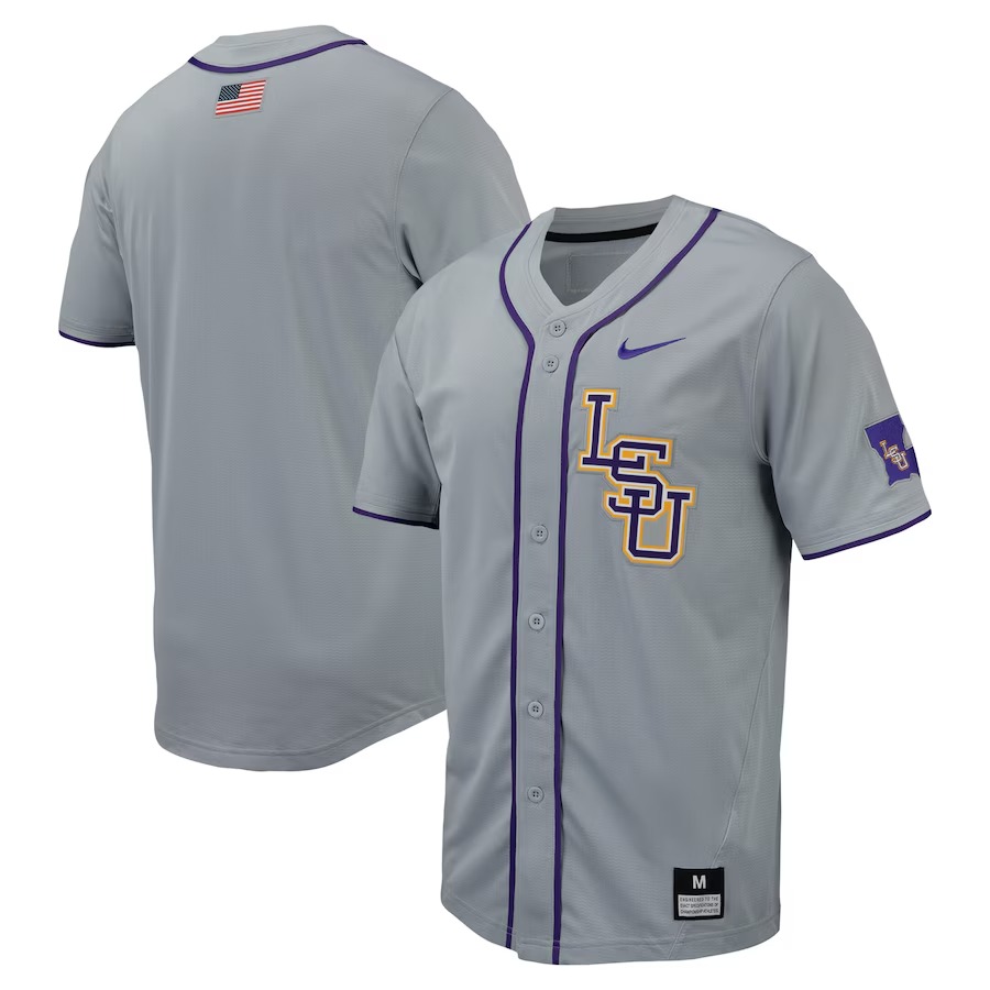 LSU Tigers Nike Replica Full-Button Baseball Jersey - Gray - Jersey