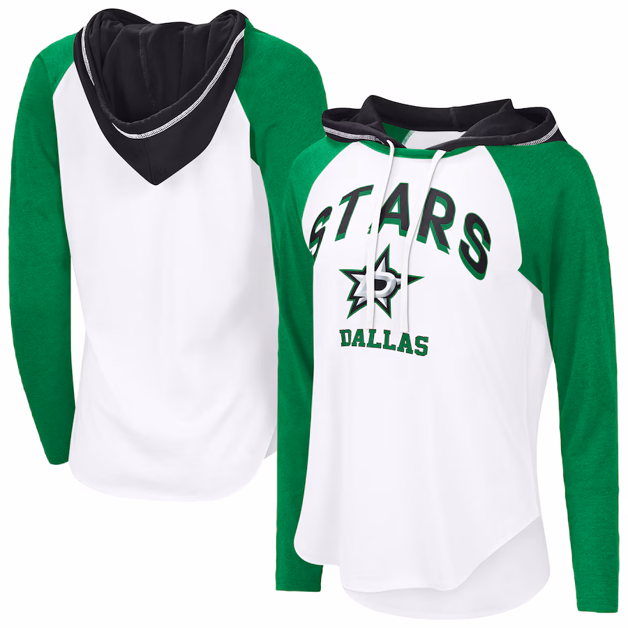 Women's Dallas Stars G-III 4Her by Carl Banks White VIP Raglan Long Sleeve Hoodie T-Shirt - Jersey