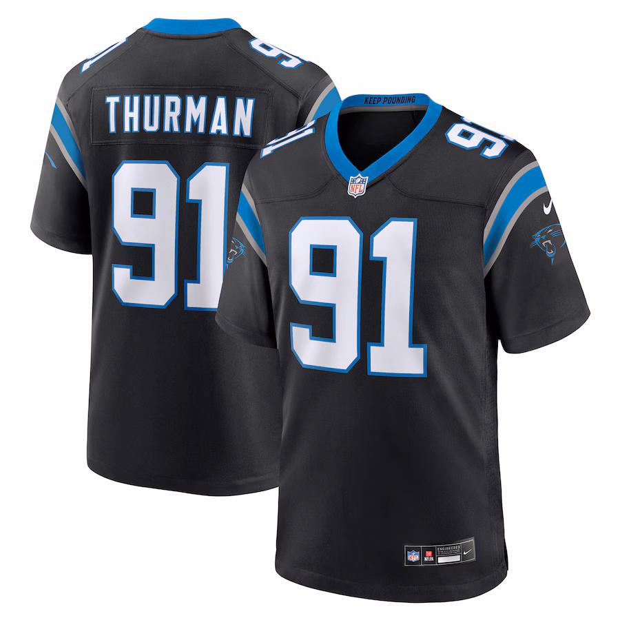 Men's Carolina Panthers Nick Thurman Nike  Black Team Game Jersey - Jersey