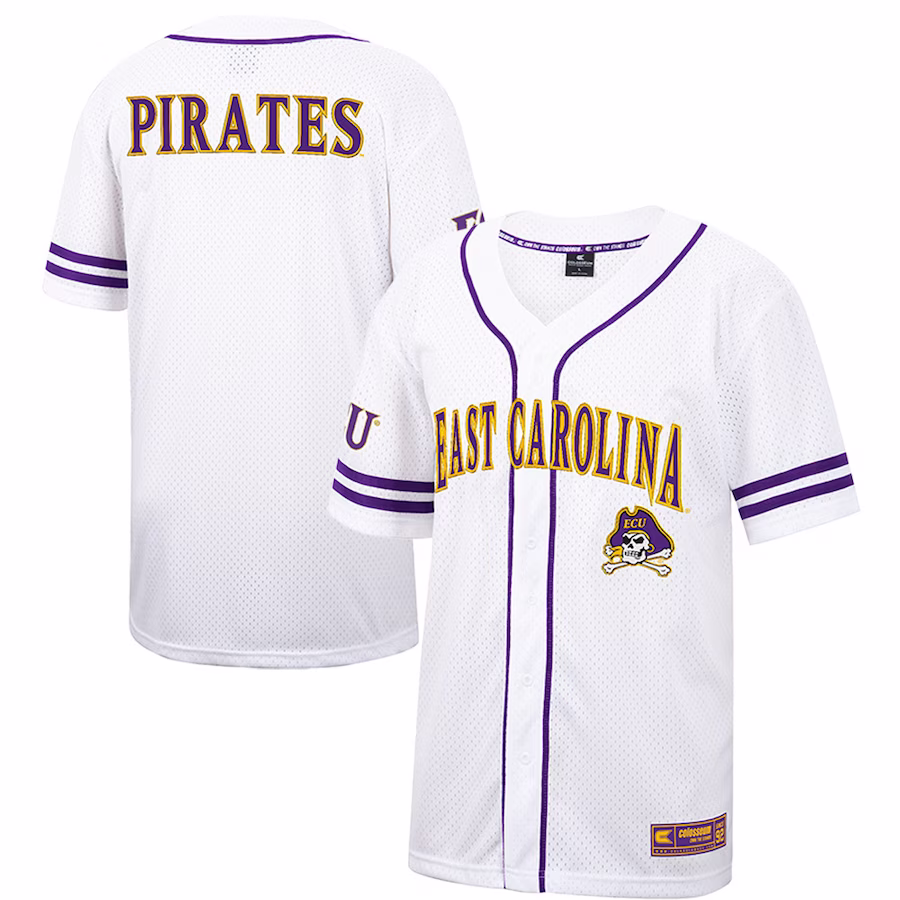 ECU Pirates Colosseum Free Spirited Mesh Button-Up Baseball Jersey - White - Jersey