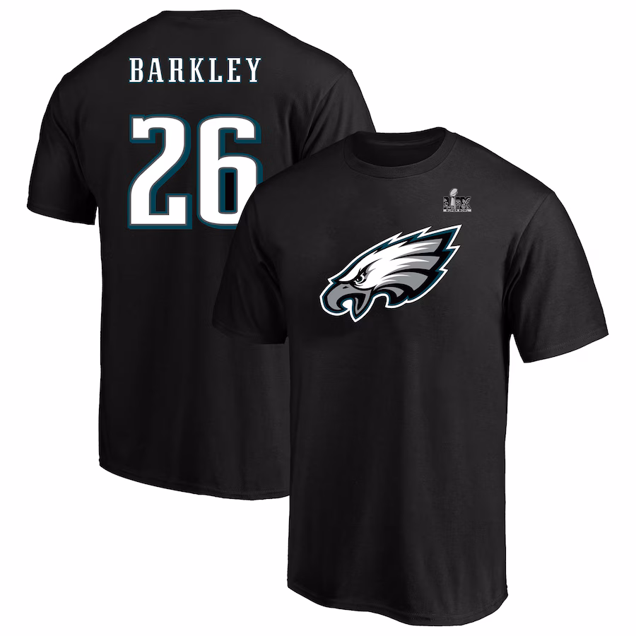 Men's Philadelphia Eagles Saquon Barkley Fanatics Black Super Bowl LIX Big & Tall Player Name & Number T-Shirt - Jersey