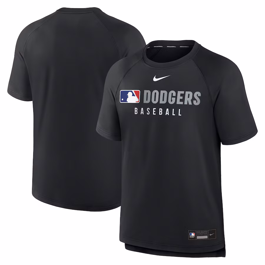 Men's Los Angeles Dodgers Nike Black Authentic Collection Pregame Raglan Performance T-Shirt - Jersey