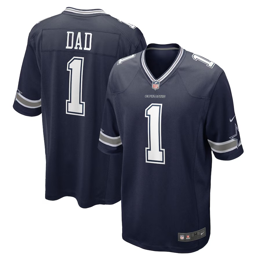 Men's Dallas Cowboys Number 1 Dad Nike Navy Game Jersey - Jersey