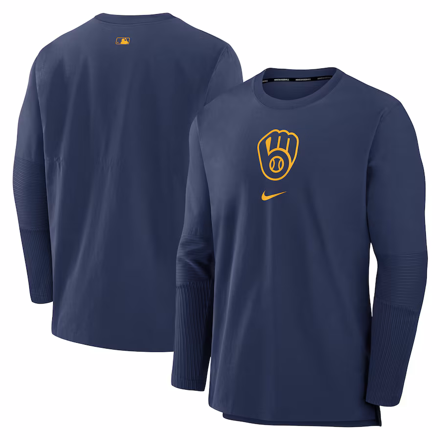 Men's Milwaukee Brewers Nike Navy Authentic Collection Player Performance Pullover Sweatshirt - Jersey