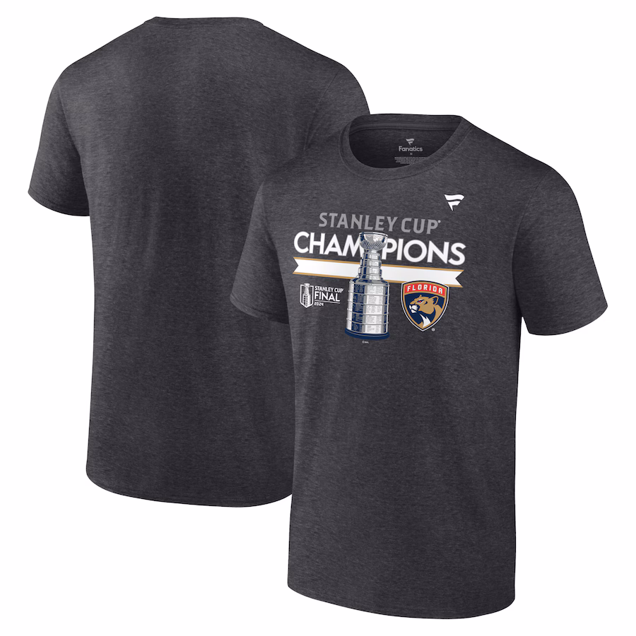 Men's Florida Panthers Fanatics Heather Charcoal 2024 Stanley Cup Champions Locker Room T-Shirt - Jersey