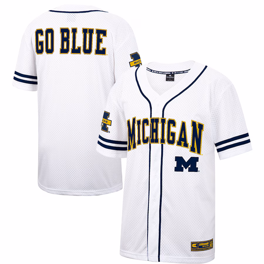 Men's Colosseum White Michigan Wolverines Free Spirited Mesh Button-Up Baseball Jersey - Jersey
