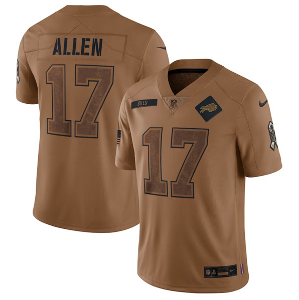 Men's Buffalo Bills #17 Josh Allen 2023 Brown Salute To Service Limited Football Stitched Jersey - Jersey