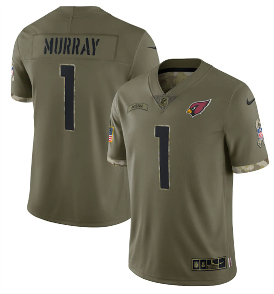 Men's Arizona Cardinals #1 Kyler Murray 2022 Olive Salute To Service Limited Stitched Jersey - Jersey