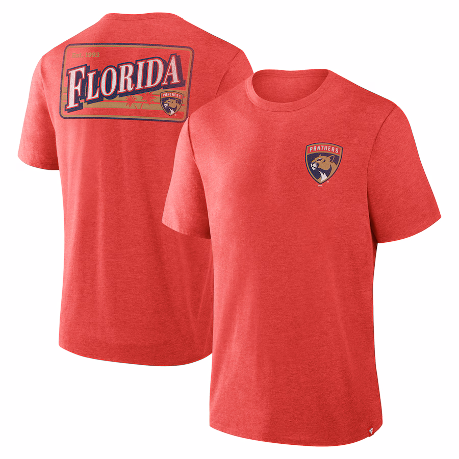 Men's Florida Panthers Fanatics Heather Red Fan Lanes Tri-Blend T-Shirt - Jersey