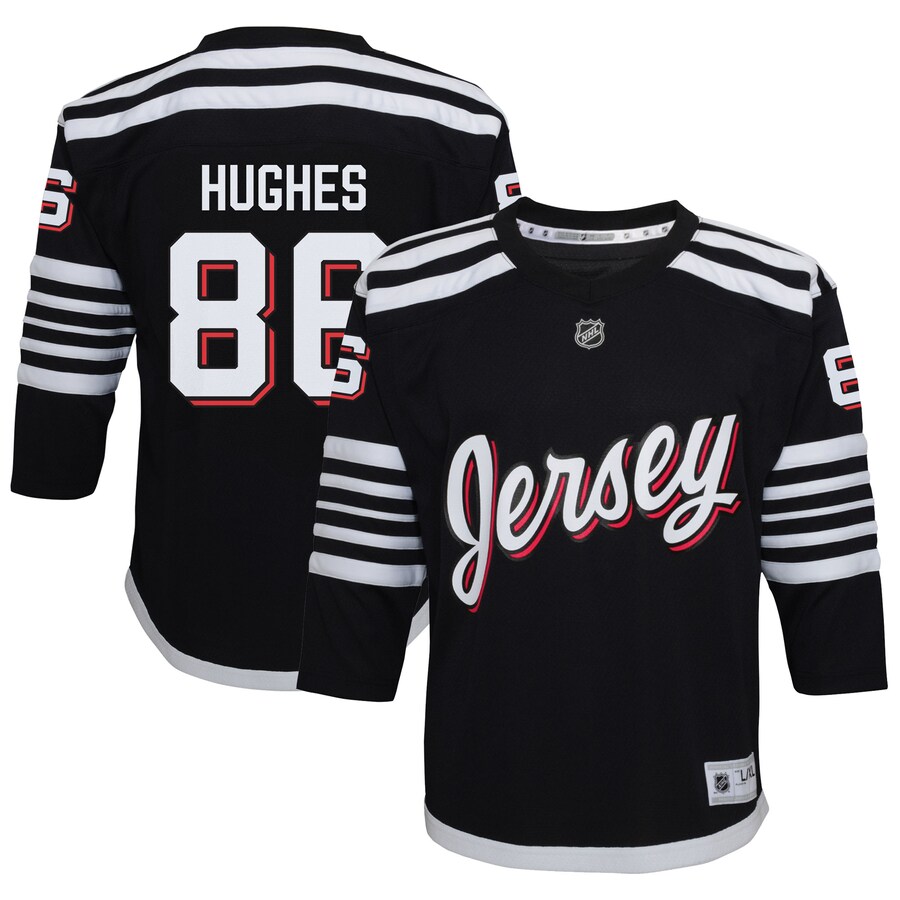 Youth New Jersey Devils Jack Hughes Black Alternate Replica Player Jersey - Jersey