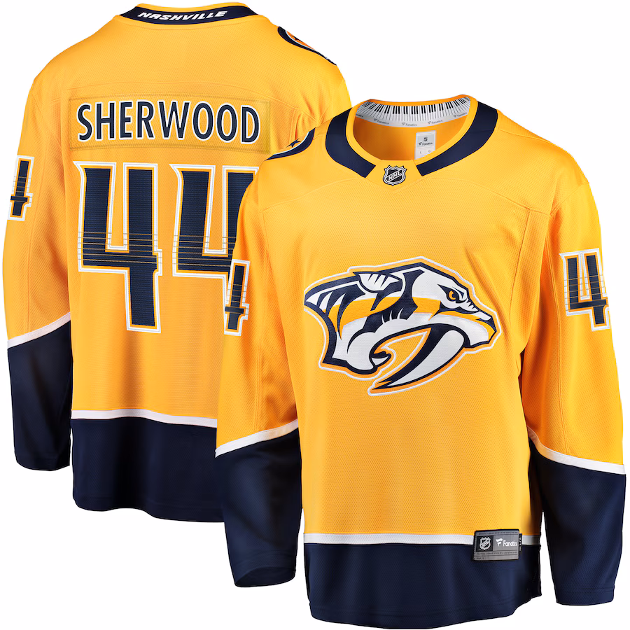 Men's Nashville Predators Kiefer Sherwood Fanatics Gold Home Breakaway Player Jersey - Jersey