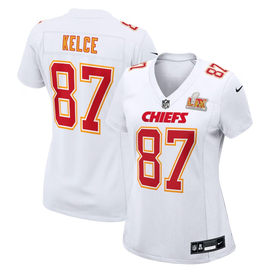 Women's Kansas City Chiefs Travis Kelce Nike Tundra White Super Bowl LIX Fashion Game Jersey - Jersey