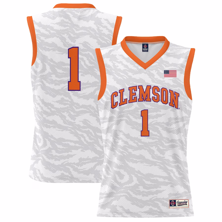 #1 Clemson Tigers GameDay Greats Unisex Lightweight Tiger Print Basketball Jersey - White - Jersey