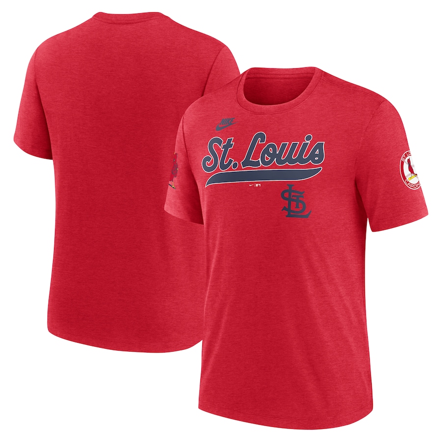 Men's St. Louis Cardinals Nike Heather Red Cooperstown Collection Eras Tri-Blend T-Shirt - Jersey