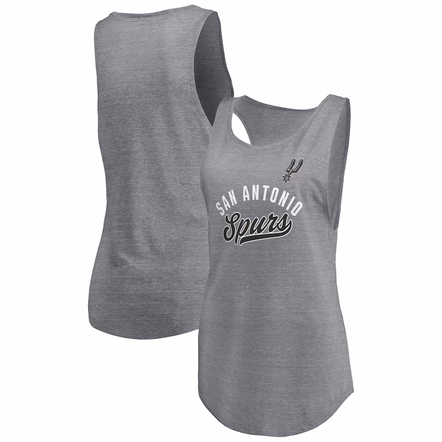 Women's San Antonio Spurs Fanatics Heathered Gray Quality Time Open Scoop Neck Tri-Blend Tank Top - Jersey