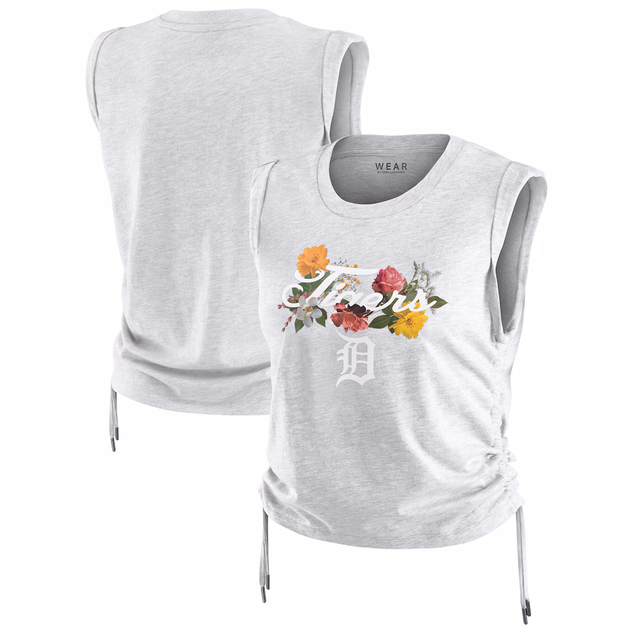 Women's Detroit Tigers WEAR by Erin Andrews Heather Gray Cinched Tank Top - Jersey