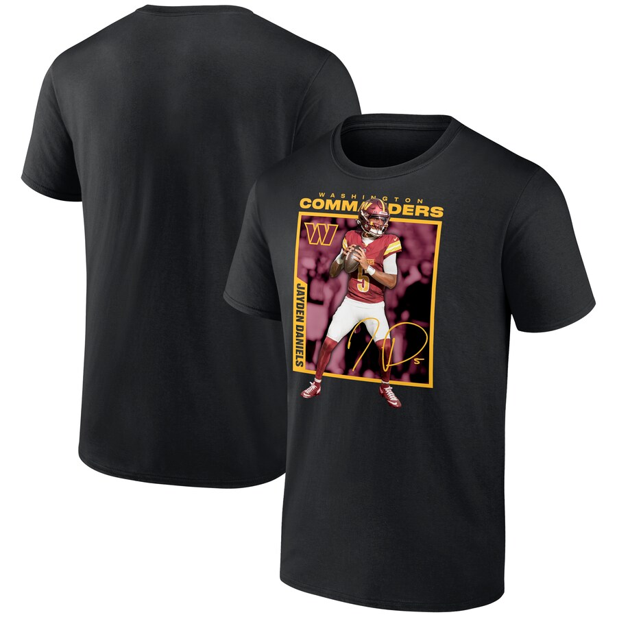 Men's Washington Commanders Jayden Daniels Black Player Frame T-Shirt - Jersey