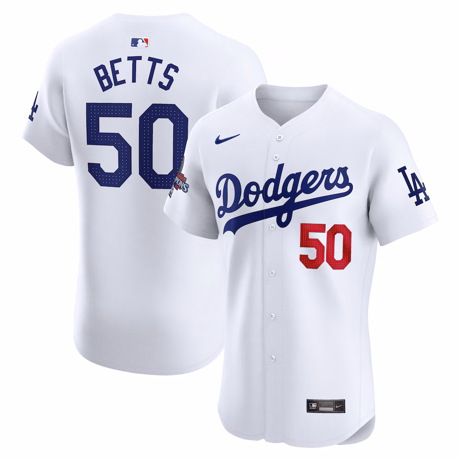 Men's Los Angeles Dodgers Mookie Betts Nike White 2024 World Series Champions Home Elite Player Jersey - Jersey