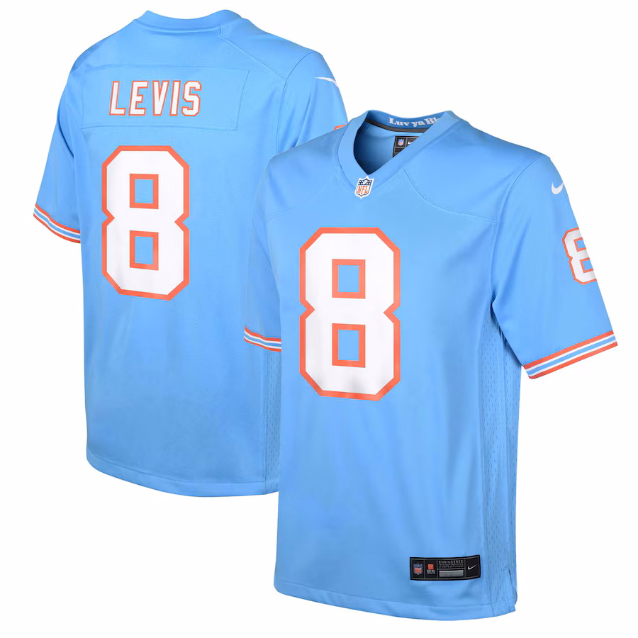 Youth Tennessee Titans Will Levis Nike Light Blue Oilers Throwback ALT2 Player Game Jersey - Jersey