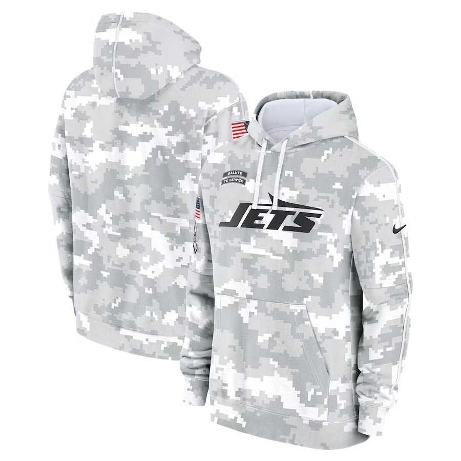 Men's New York Jets Nike Arctic Camo 2024 Salute to Service Club Fleece Pullover Hoodie - Jersey
