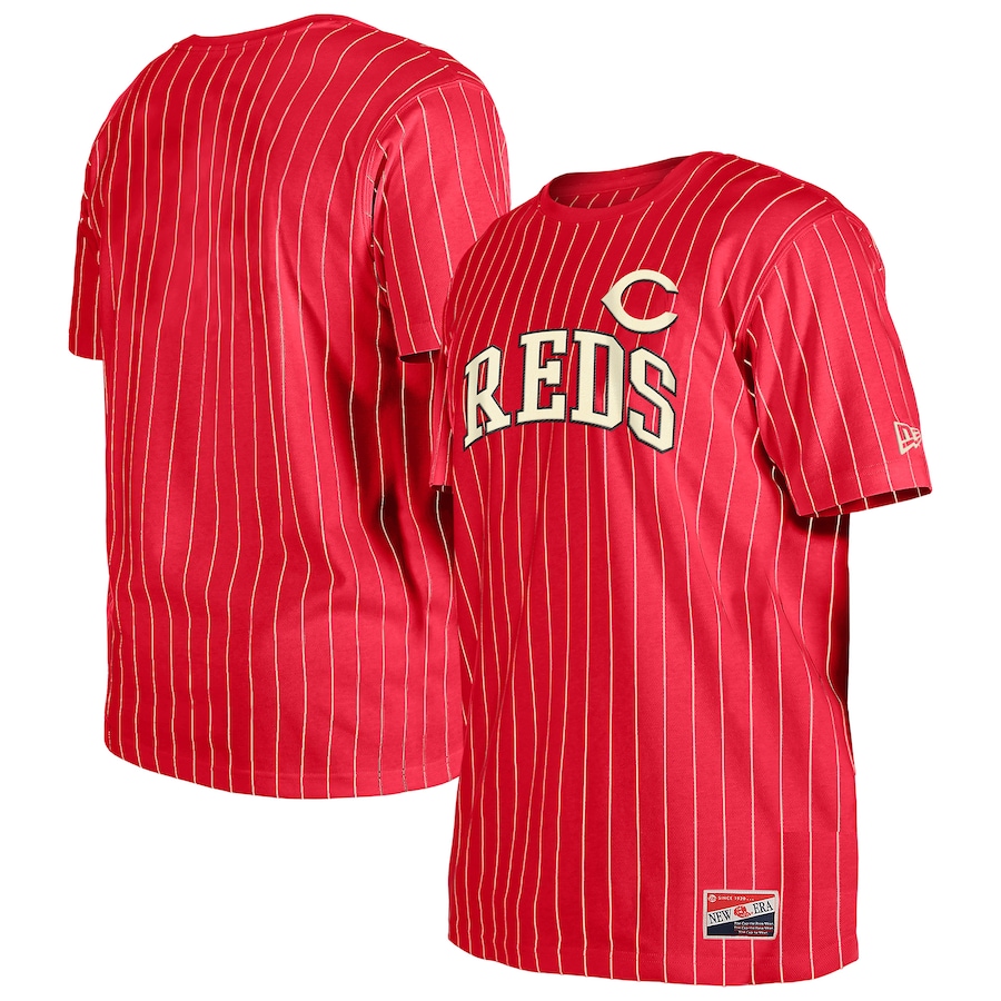 Men's Cincinnati Reds New Era Red Throwback Pinstripe T-Shirt - Jersey