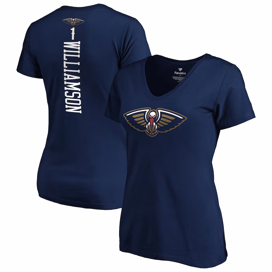 Women's New Orleans Pelicans Zion Williamson Fanatics Navy 2019 NBA Draft Playmaker Name & Number V-Neck T-Shirt - Jersey