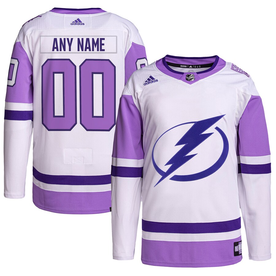 Men's Tampa Bay Lightning adidas White/Purple Hockey Fights Cancer Primegreen Authentic Custom Jersey - Jersey