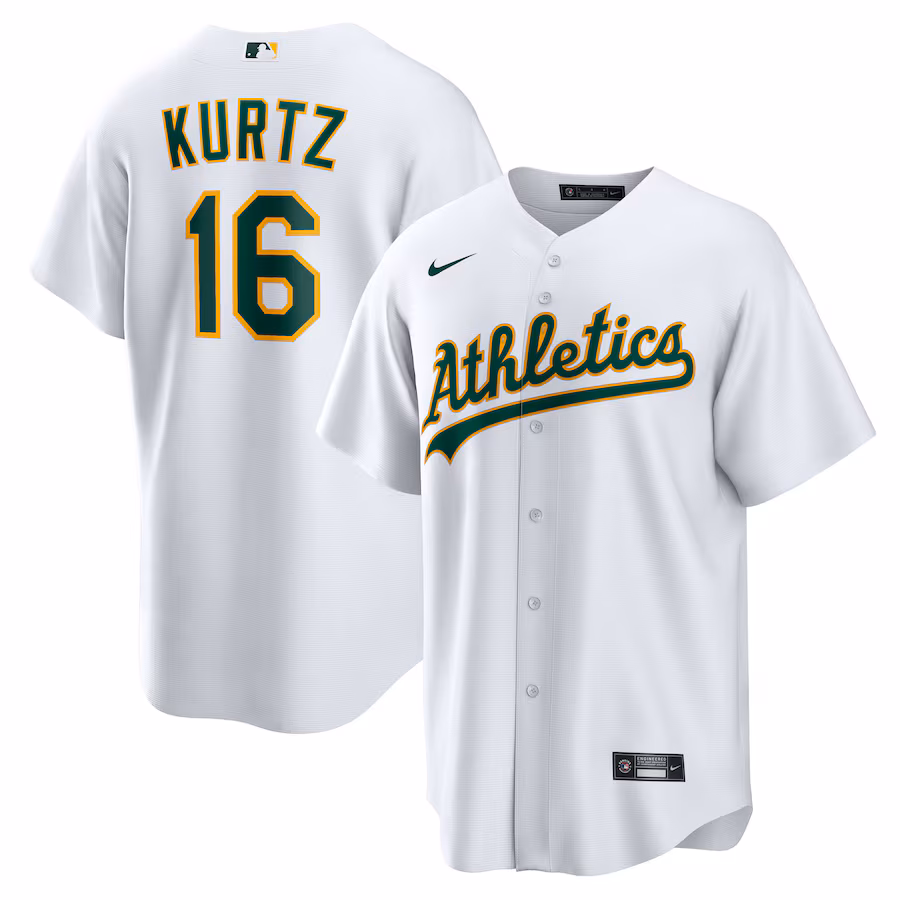 Men's Athletics Nick Kurtz Nike White Home Replica Player Jersey - Jersey