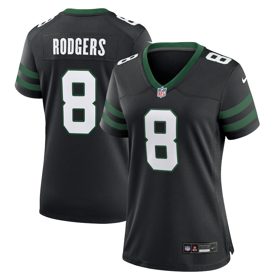 Women's New York Jets Aaron Rodgers Nike Legacy Black Alternate Game Jersey - Jersey