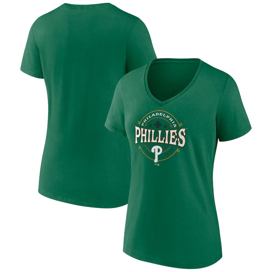 Women's Philadelphia Phillies Kelly Green St. Patrick's Day Lucky V-Neck T-Shirt - Jersey