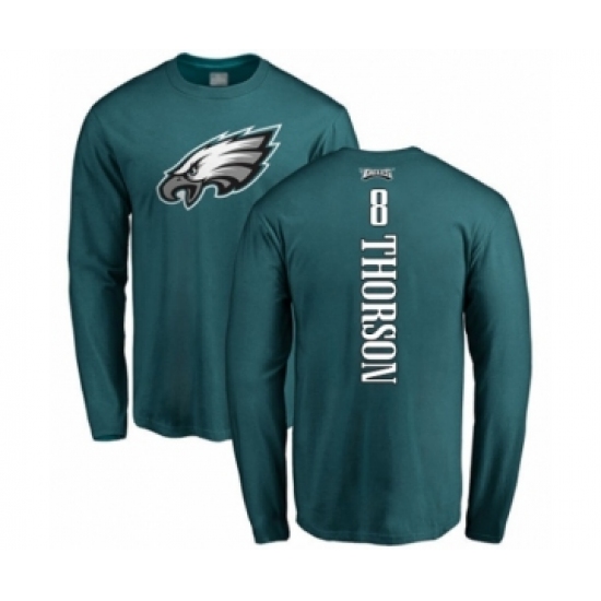 Philadelphia Eagles #8 Clayton Thorson Green Backer Long Sleeve T-Shirt - Jersey