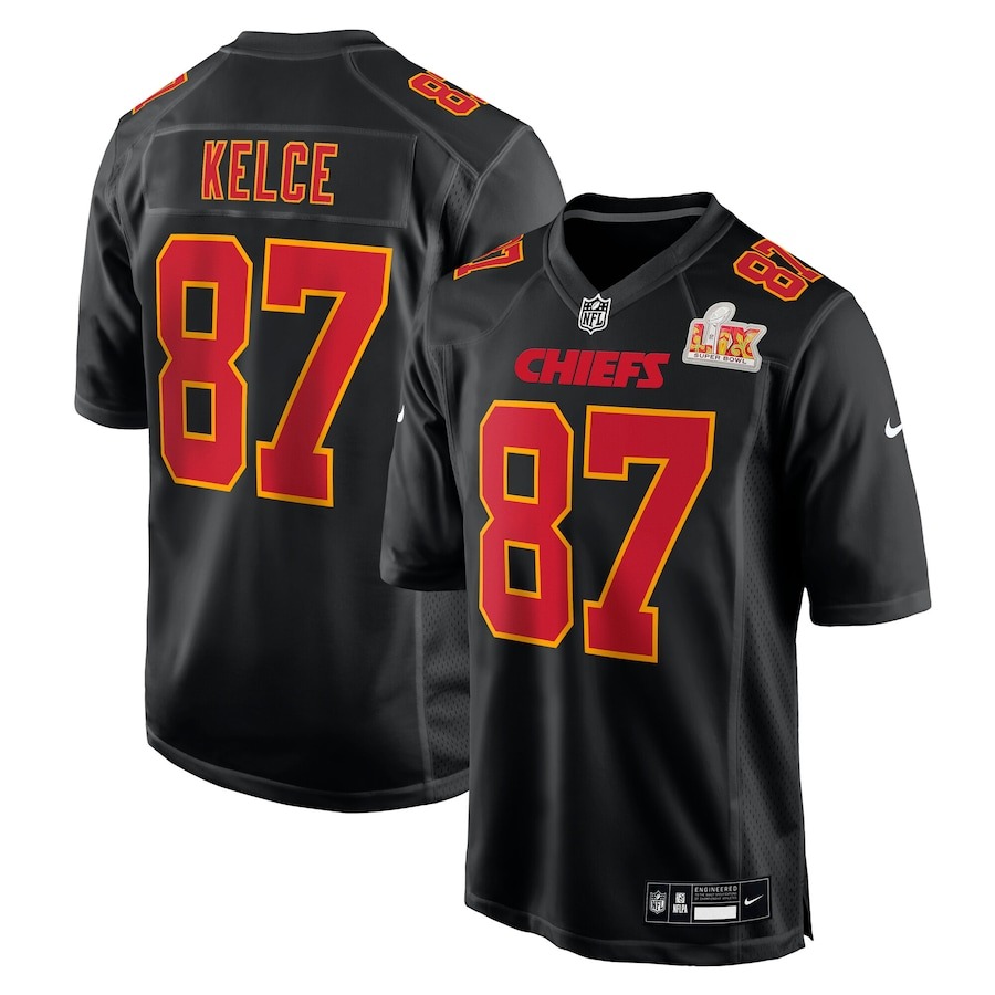 Men's Kansas City Chiefs Travis Kelce Nike Carbon Black Super Bowl LIX Fashion Game Jersey - Jersey