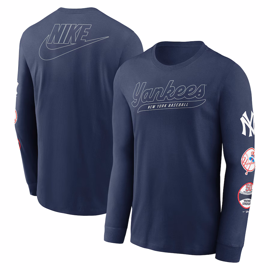 Men's New York Yankees Nike Navy Cooperstown Collection Knockout Long Sleeve T-Shirt - Jersey