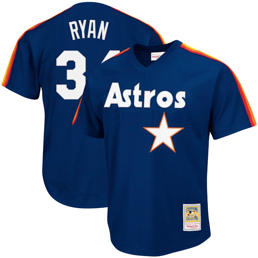 Men's Houston Astros Nolan Ryan Mitchell & Ness Navy Cooperstown Collection Big & Tall Mesh Batting Practice Jersey - Jersey